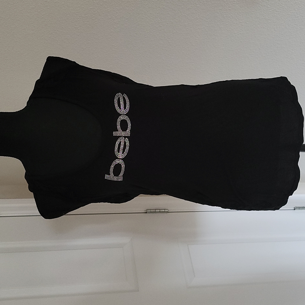 Bebe Black Tank Top with Silver Accents L